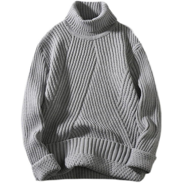 Herren nan strukturierter Rollkragenpullover mit diagonaler Rippstruktur und schlanker Passform Drune