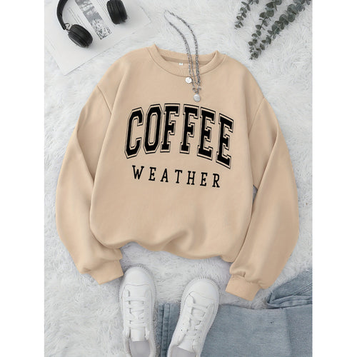 Damen Sweatshirt mit modischem Coffee Weather Aufdruck Drune