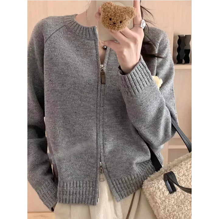 Damen Strickjacke mit einem modernen Reißverschluss und gerippten Abschlüssen Drune