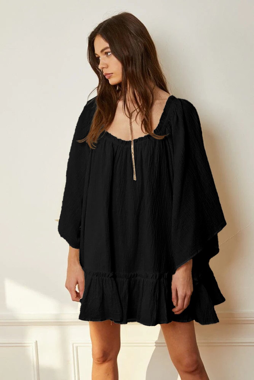 Damen lässiges Minikleid mit Rüschendetails und weitem Schnitt Drune