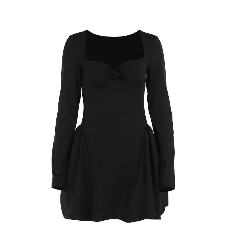 Damen knielanges Minikleid mit Puffärmeln und herzförmigem Ausschnitt Drune