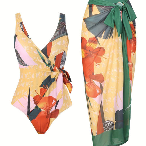 Damen Einteiliger Badeanzug mit elegantem Wickelrock Drune