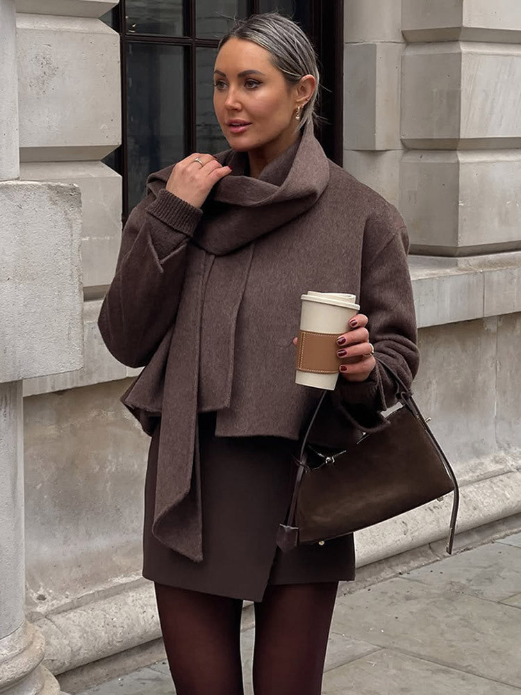 Damen Oversized Wickeljacke mit kuscheligem Kragen Drune