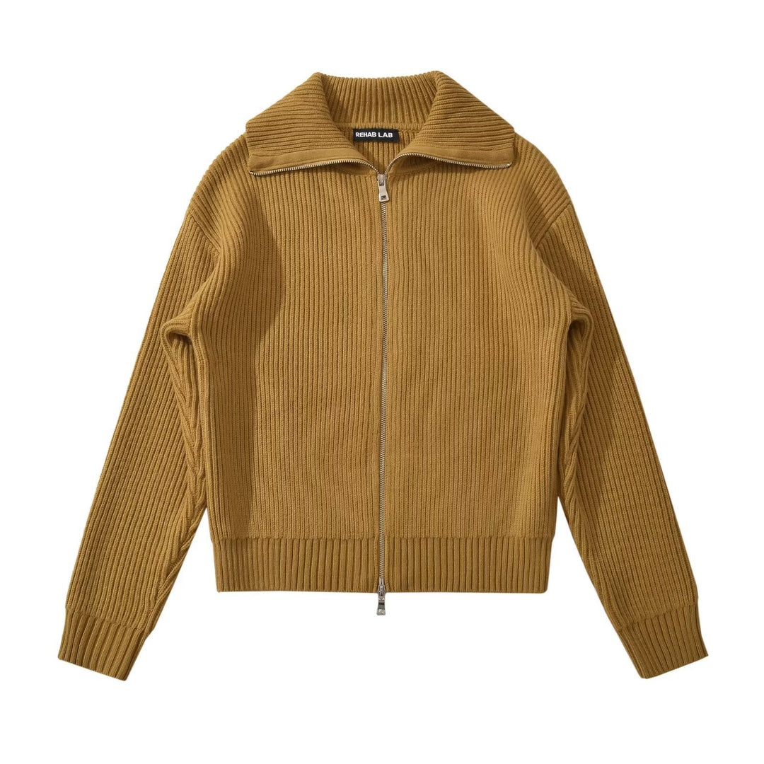 Damen modische Strickjacke mit hohem Kragen und Reißverschluss Drune