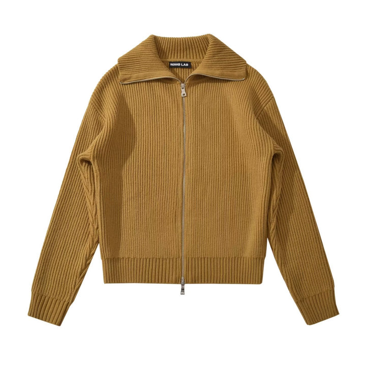 Damen modische Strickjacke mit hohem Kragen und Reißverschluss Drune