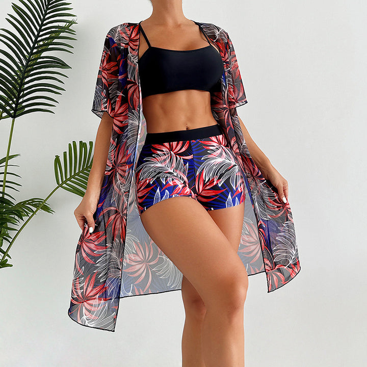 Damen Bademantel mit floralem Design und kurzen Ärmeln Drune