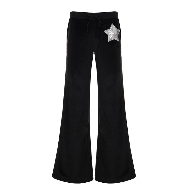 Damen weit geschnittene Velour Jogginghose mit auffälligem Sternenmotiv Drune