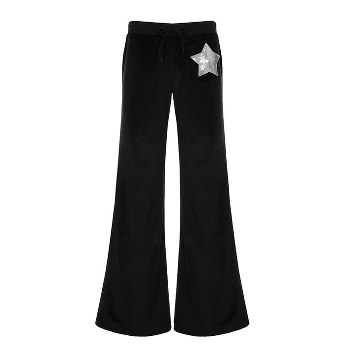 Damen weit geschnittene Velour Jogginghose mit auffälligem Sternenmotiv Drune