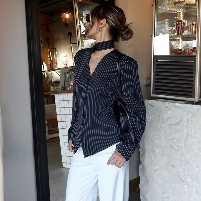 Damen Wickelbluse mit Knopfdetails Drune