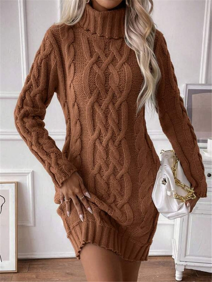 Damen Strickkleid mit hochgeschlossenem Kragen und Zopfmuster Drune