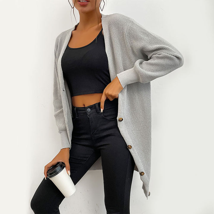 Damen Strickjacke mit durchgehender Knopfleiste und modernem Design Drune