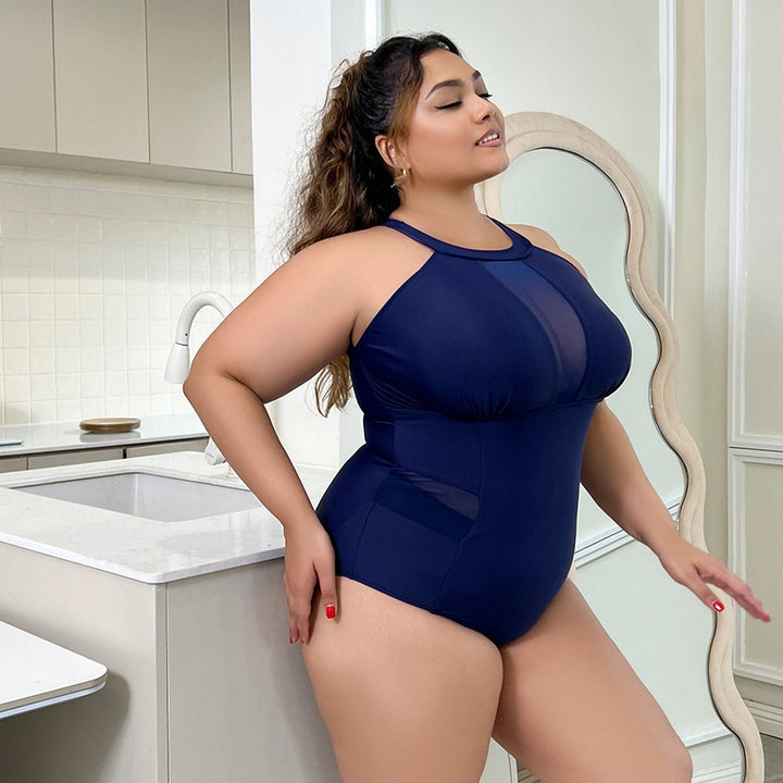 Damen Einteiler Badeanzug mit raffinierter Transparent-Einlage und seitlichen Einsätzen Drune