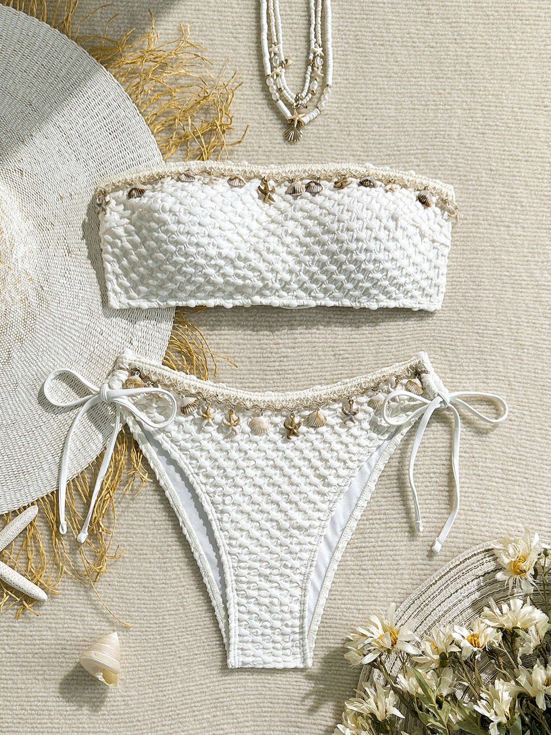 Damen Bandeau-Bikini mit edlen Muschelverzierungen Drune