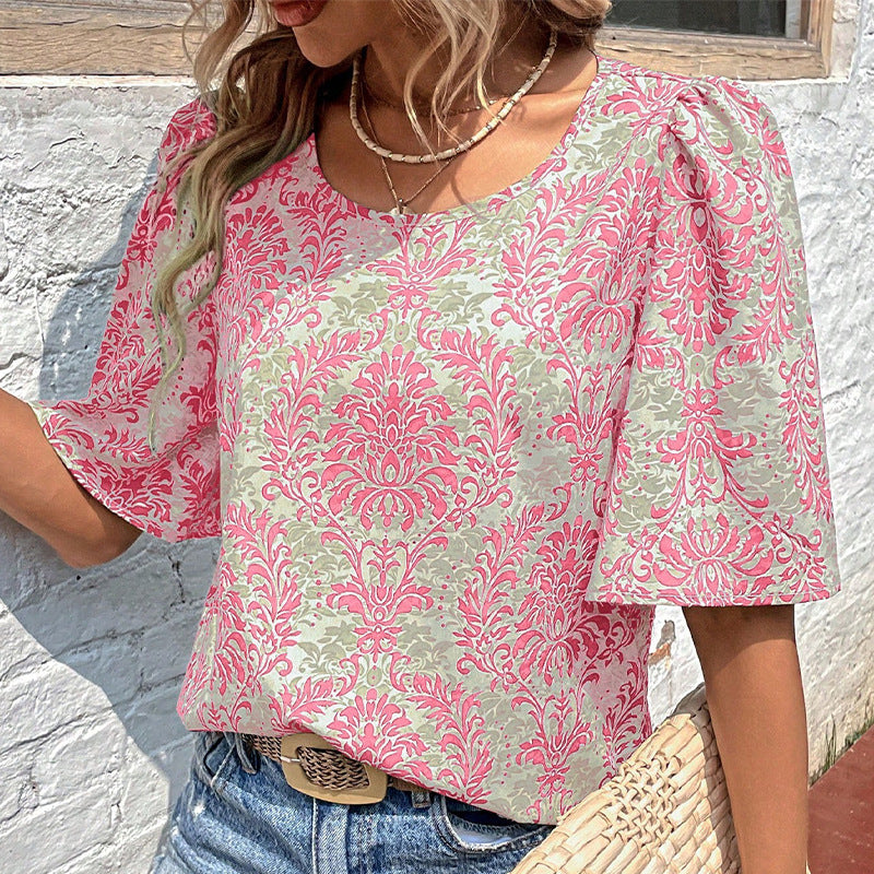 Damen Bluse mit volumetrischen Ärmeln und floralen Mustern Drune