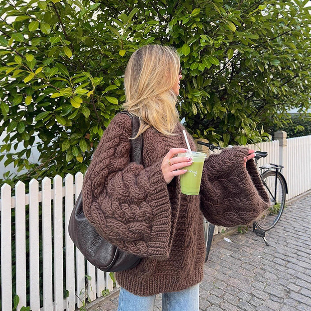 Damen Grobstrickpullover mit weiten Ärmeln Drune
