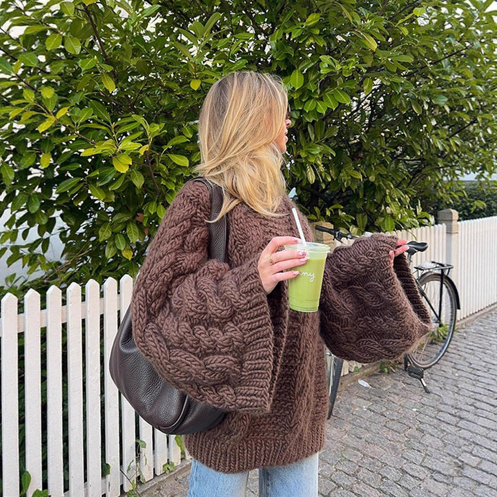 Damen Grobstrickpullover mit weiten Ärmeln Drune