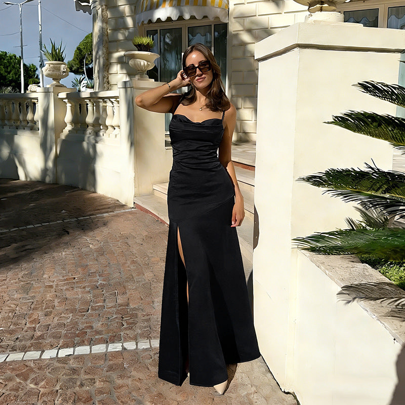Damen Elegantes Abendkleid mit seitlichem Schlitz und gerafftem Design Drune