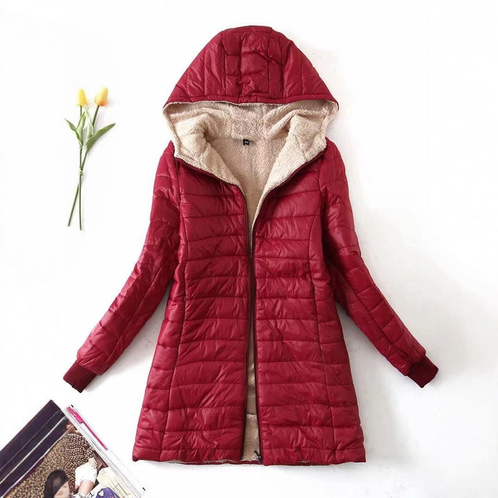 Damen gesteppte Winterjacke mit Kapuze und kuscheligem Innenfutter Drune