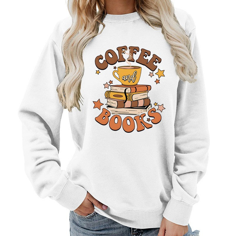 Damen Sweatshirt mit kreativem Kaffeebuch-Design Drune