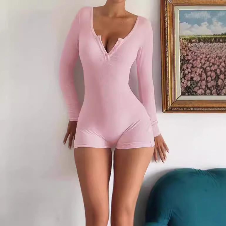 Damen Körperbetonter Langarm-Jumpsuit mit feinen Rippdetails Drune