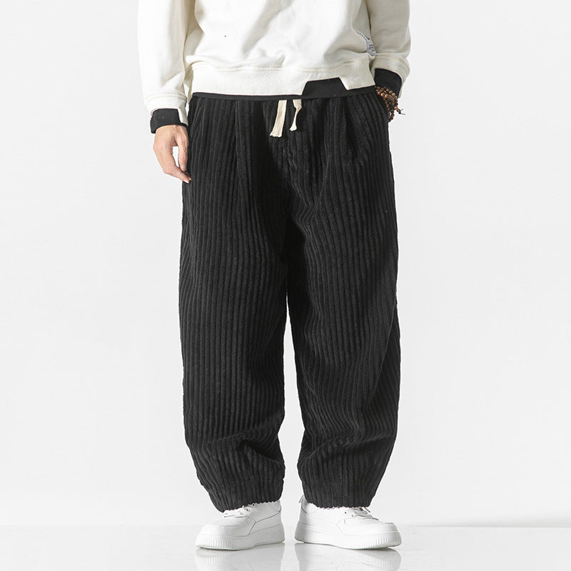 Herren nan weite Breitcord-Hose mit elastischem Bund, Kordelzug und tiefen Eingrifftaschen Drune
