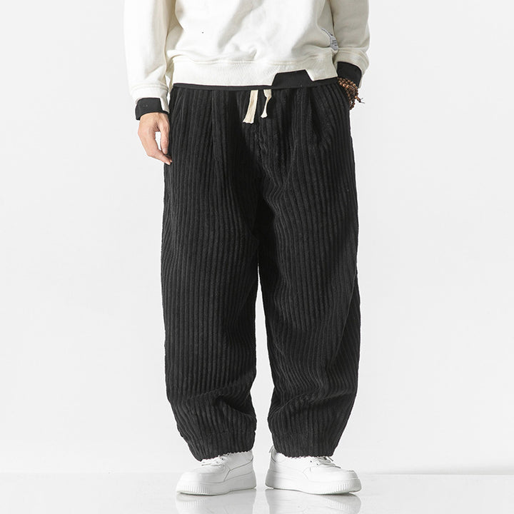 Herren nan weite Breitcord-Hose mit elastischem Bund, Kordelzug und tiefen Eingrifftaschen Drune