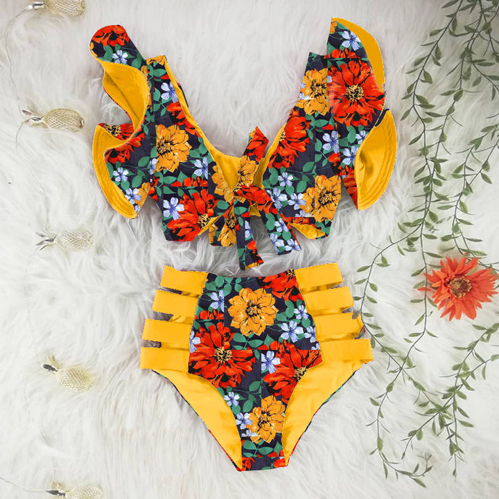 Damen Bikini-Set mit Rüschendetails und floralem Muster Drune