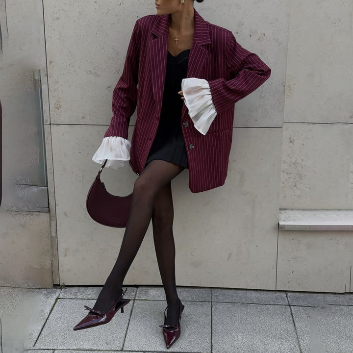 Damen Blazer im eleganten Streifenlook mit voluminösen Ärmeln Drune