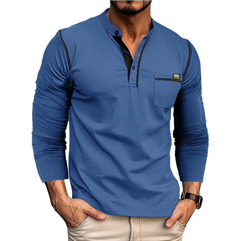 Herren Langarm-T-Shirt mit modernem Kragen und Brusttasche Drune