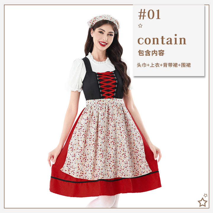 Damen nan traditionelles Dirndlkleid mit geschnürtem Mieder und floraler Schürze Drune