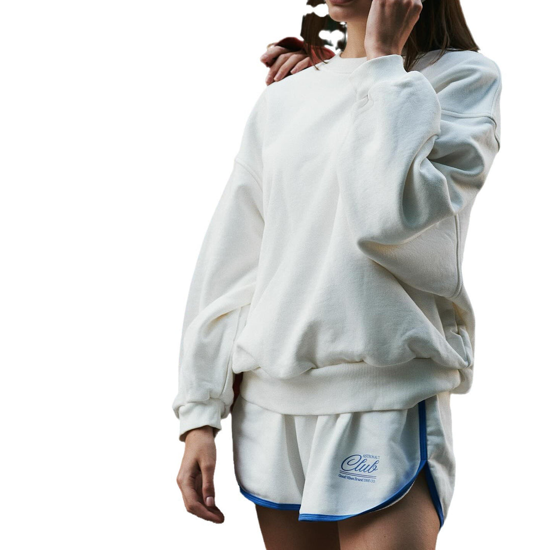 Damen lässiges Sweatshirt mit kreativem Logo-Detail und überschnittenen Schultern Drune