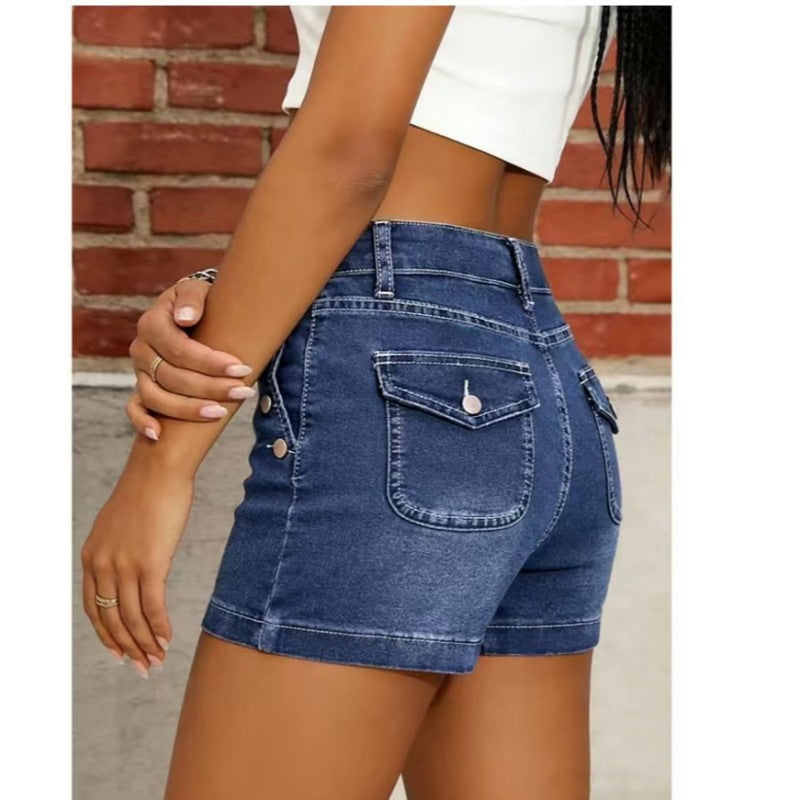Damen Hochgeschnittene Denim-Shorts mit Knopfdetails Drune