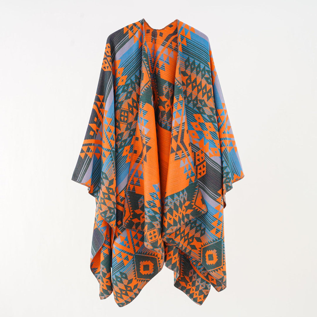 Damen Geometrischer Überwurfponcho mit warmem Material und trendiger Musterung Drune