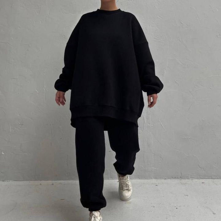 Damen lässiges Fleece-Loungewear-Set mit weitem Schnitt Drune