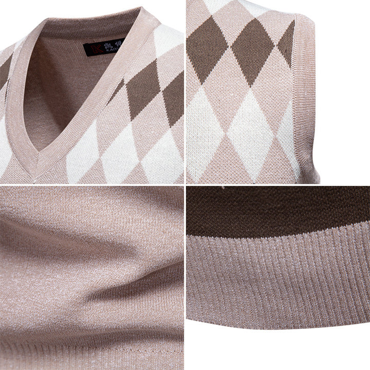 Herren ärmellose Strickweste mit Rauten-Muster Drune