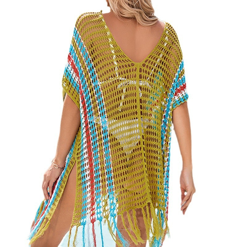 Damen luftiger Häkel-Strandüberwurf mit fransigen Details Drune
