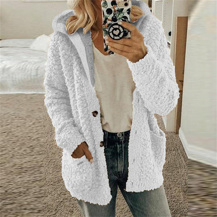 Damen kuschelige Fleecejacke mit Kapuze und praktischen Taschen Drune