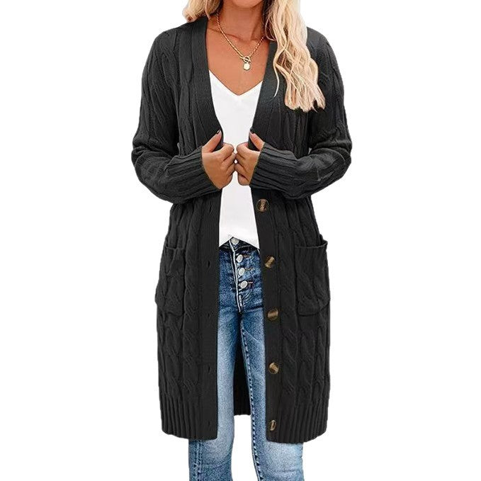 Damen Grobstrick Cardigan mit Knopfdetail und tiefen Taschen Drune