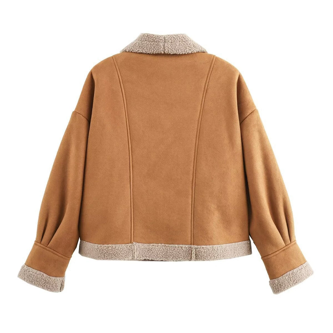 Drune | Damen Weites Schnitt Teddy Jacke Knopf Details