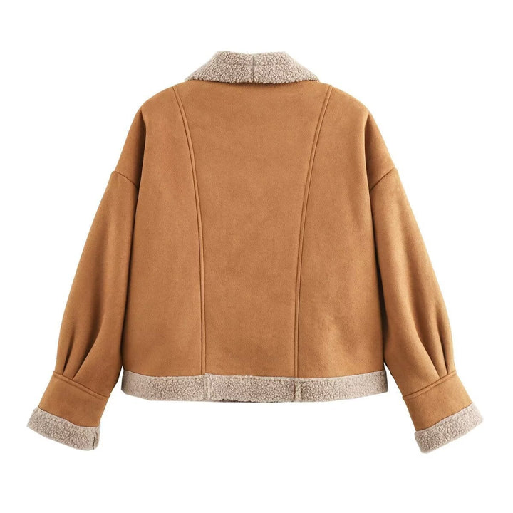 Drune | Damen Weites Schnitt Teddy Jacke Knopf Details