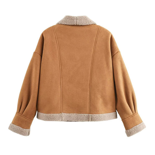 Drune | Damen Weites Schnitt Teddy Jacke Knopf Details