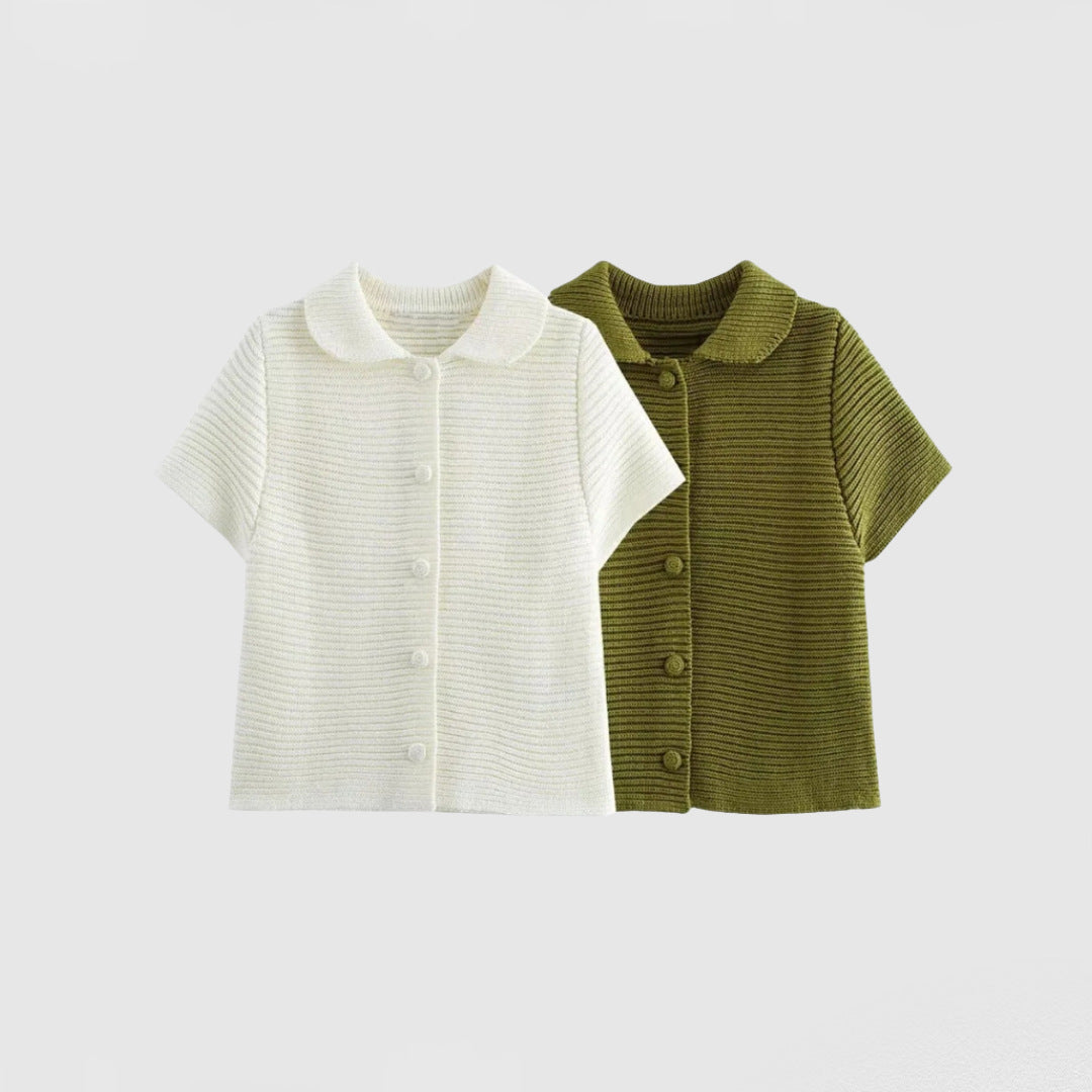 Damen Kurzärmliges Oberteil mit Knopfdetails und passendem Shorts-Set Drune
