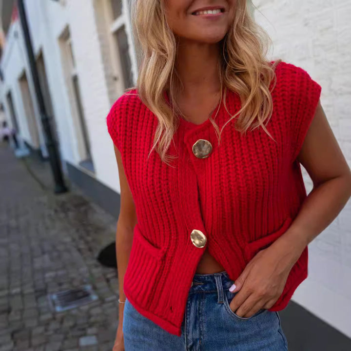 Damen Strickweste mit eleganten Knopfdetails und praktischen Taschen Drune