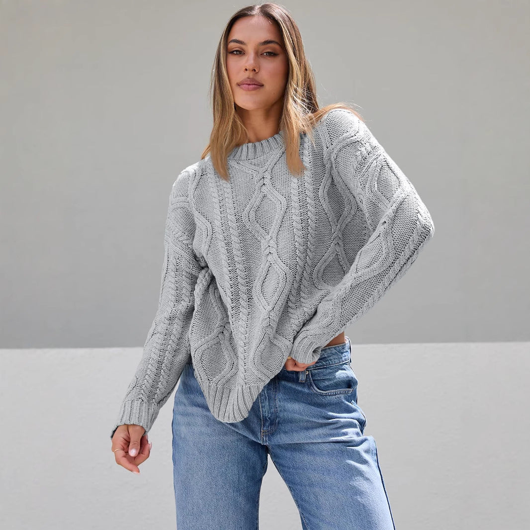 Damen Grob gestrickter Pullover mit Zopfdesign Drune