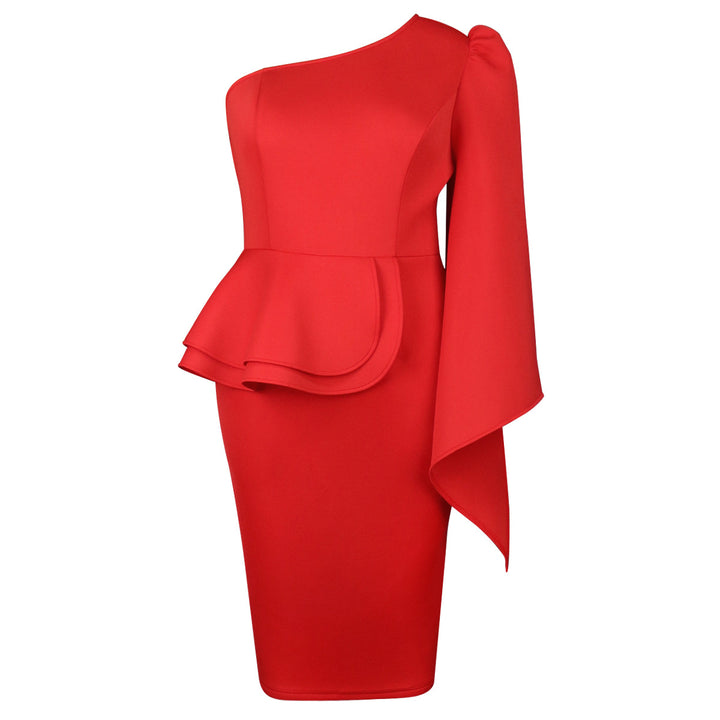 Damen figurbetontes Cocktailkleid mit asymmetrischem Rüschenvolant Drune