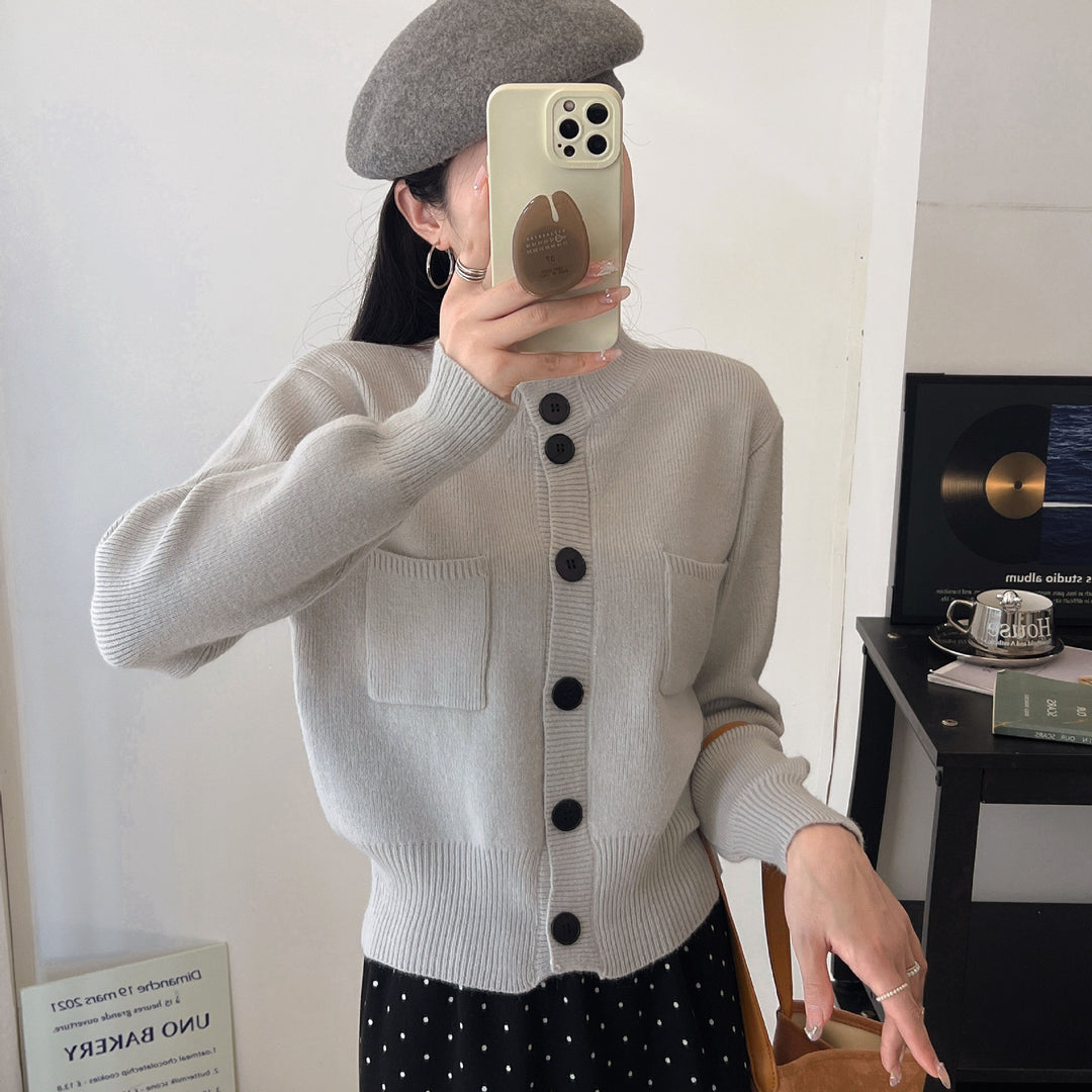 Damen Modische Strickjacke mit praktischen Taschen und Knopfverschluss Drune