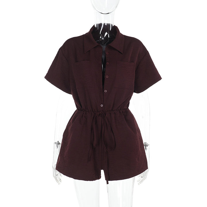Damen lässiger Kurzarm-Jumpsuit mit Taillierung Drune