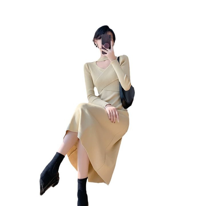 Damen elegantes, figurbetontes Wickelkleid Drune