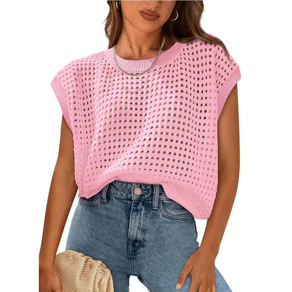 Damen lässiges Stricktop mit luftiger Lochstruktur Drune