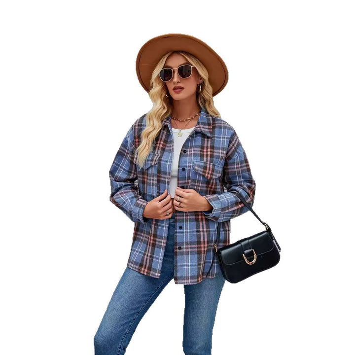 Damen Flanellhemd mit kariertem Muster und zwei Brusttaschen Drune